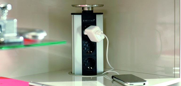 Flush-mounted sockets provide electricity when required.