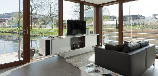 Elegant and space saving, in spite of the TV and hi-fi system.